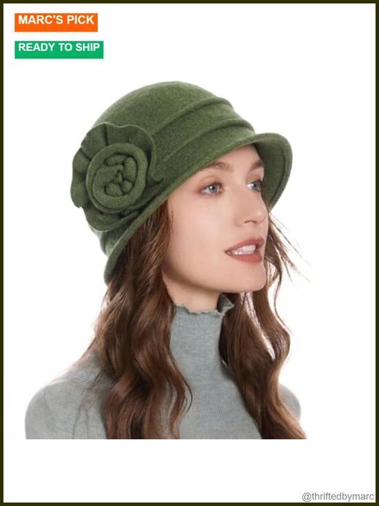Wool Cloche Bucket Hat 1920s Vintage Dress Winter Hat with Flower Accent main image 4